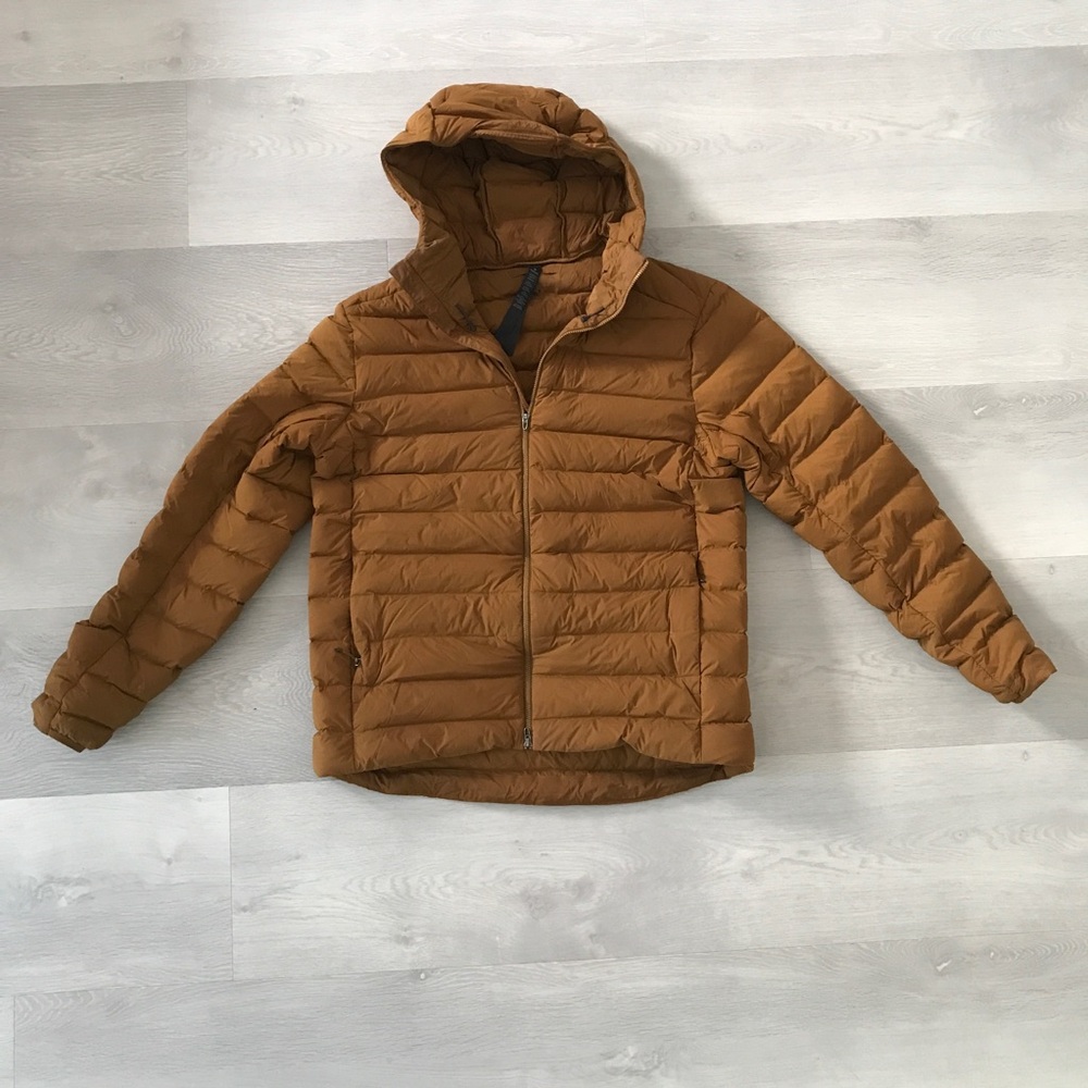 LULULEMON BROWN GOOSE DOWN PUFFER JACKET with HOOD WOMENS LARGE